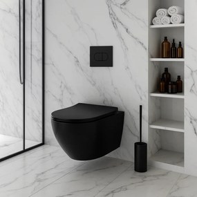 Rea Carlo Mini Tornado NF, závesná WC misa 490x365x350mm + toaletné sedadlo, čierna matná, REA-C3000