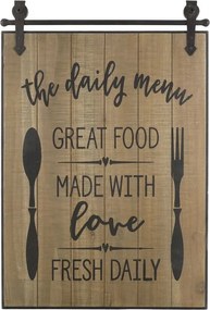 Hnedá kovovo-drevená nástenná ceduľa The Daily Menu – 38*2*57 cm
