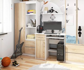PC stolík Jaloms  (biela + dub sonoma). Vlastná spoľahlivá doprava až k Vám domov. 1069699