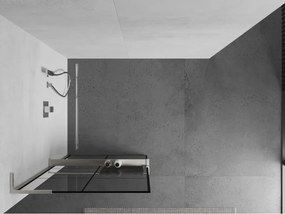 Mexen Kioto+ L, sprchová zástena Walk-In s poličkou a vešiakom 80 x 200 cm, 8mm číre sklo čierny vzor, brúsená oceľ profil, 800-080-123-97-77