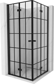 Mexen Mist-F Duo, skladací sprchový kút 85 x 85 cm, číre sklo-čierna mriežka, 8A6-085L-085P-70-77