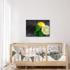 Obraz citrónov a mäty na stole (70x50 cm)