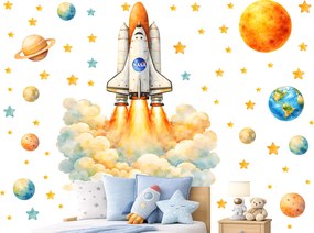 Kozmická raketa NASA textilní prelepiteľná nálepka na stenu hárok 38 x 46 cm