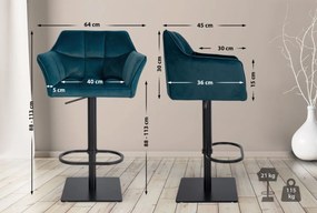 Barová stolička Damaso B - zamat, čierny rám - Zelená