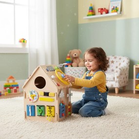 Drevený manipulačný domček ECOTOYS XXL – edukatívna hračka a organizér 30 aktivít (3+)