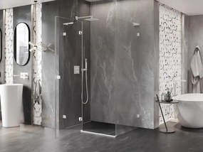 Mexen Lunar, L sklápací sprchový kút ľavý 90 x 70 cm, 8mm číre sklo, biely profil, 834L-090-070-20-00-L
