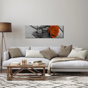 Obraz - Oranžová ruža (s hodinami) (90x30 cm)