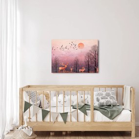 Obraz - Jelene v žiare zapadajúceho slnka (70x50 cm)