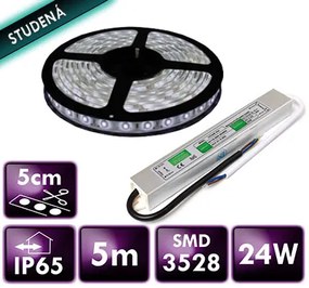 ECOLIGHT LED pásik - SMD 2835 - 5m - 300LED - 4,8 W/m - studená biela - IP65 + zdroj IP67