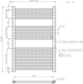 Novaservis - Rebríkový radiátor do kúpeľne 478 W / 230 V, 90 x 60 cm, biely, rovný