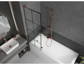 Mexen Next L, 1-krídlová vaňová zástena 60 x 150 cm, 6mm číre sklo-čierny vzor, ružové zlato profil, 895-060-000-03-77-60