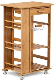 Servírovací stolík / regál, policový, masív bambus, prírodný odtieň, pojazd - DR-046