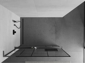 Mexen Kioto+ L, sprchová zástena Walk-In s poličkou a vešiakom 90 x 200 cm, 8mm číre sklo čierny vzor, grafitový profil, 800-090-123-66-78