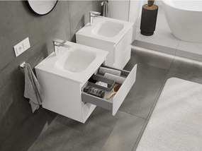 Mexen Rivel, kúpeľňová skrinka 50 cm s umývadlom Vela, 2 zásuvky, drážkovaná, biela matná, 91A20-05047-2-BFF01-W23M01