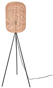 Béžová stojacia lampa s tienidlom z prútia a textilu (výška 150 cm) Runa – Trio