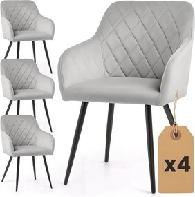 Sada štyroch jedálenských stoličiek VELTO zamatové, sivé / čierne nohy (4 ks)
