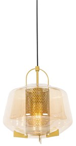 Art Deco závesné svietidlo zlaté s jantárovým sklom 30 cm - Kevin