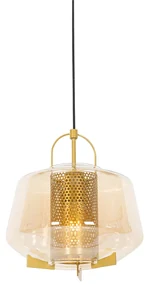 Art Deco závesné svietidlo zlaté s jantárovým sklom 30 cm - Kevin