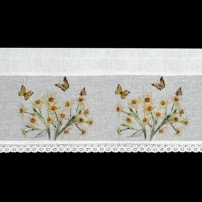 Dekorstudio Kuchynská záclonka FLORA zdobená kvetinovou potlačou a čipkou 150 x 30 cm