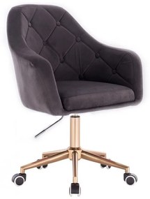 LuxuryForm DESIGN Kreslo ANDORA VELUR na zlaté podstave s kolieskami - tmavo šedé