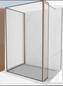 Mexen Kioto, 3-stenová sprchová zástena Walk-In 120 x 90 x 30 cm, 8mm číre sklo čierny vzor, medený matný profil, 800-120-090-221-65-70-030