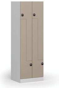 Kovová šatníková skrinka Z, 4 oddiely, 1850 x 600 x 500 mm, demont, zámok s čítačkou RFID kariet, béžové dvere