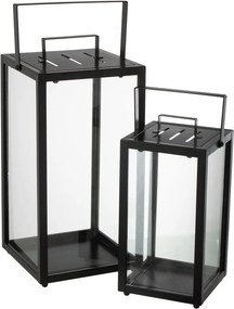 Set 2ks čierna kovová lampáš Alo - 21*21*43 / 16*16*33 cm