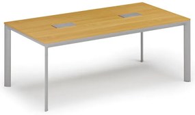 Rokovací stôl PRIMO INVITATION, 200x100 cm, buk + 2x stolná zásuvka TYP VI, strieborná
