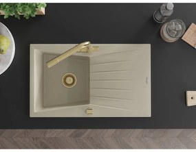 Mexen Cesar, granitový drez 775x470x190 mm, 1-komorový a zlatá batéria Duero, béžová, 6514-69-671600-50