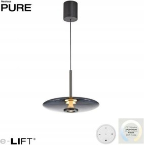 Paul Neuhaus Pure E-Vitrum šedé závesné svietidlo, Led, e-LIFT, Cct, diaľkové