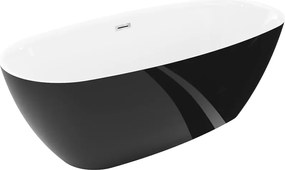 Mexen Luvo Slim, voľne stojaca vaňa 170 × 75 cm, biela-čierna, chrómový prepad, 52801707575-01