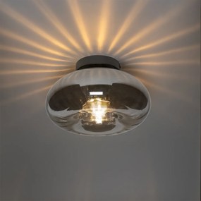 Stropné svietidlo v štýle Art Deco čierne s dymovým sklom - Ayesha