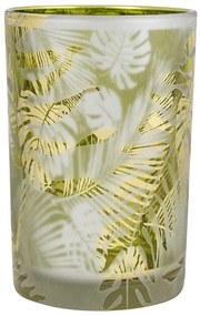 Mliečno - zlatý sklenený svietnik s listami vel.L - Ø 12*18cm