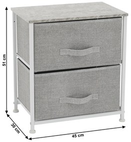 Komoda/nočný stolík s látkovými šuplíkmi, sivá/biela/svetlosivá, ROSITA TYP 1