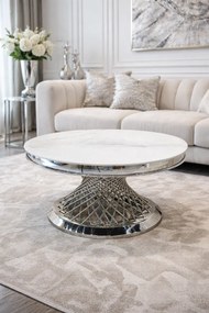 OKRÚHLY KONFERENČNÝ STOLÍK AUDREY BIELY MRAMOR + STRIEBORNÝ 80 cm