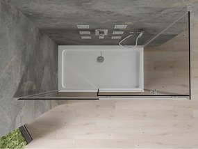 Mexen Omega, sprchový kút s posuvnými dverami 140 (dvere) x 80 (stena) cm, 8mm šedé sklo, chrómový profil + slim sprchová vanička biela + chrómový sifón, 825-140-080-01-40-4010