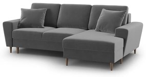 Svetlosivá zamatová rozkladacia/s úložným priestorom rohová pohovka (pravý roh/s leňoškou) Kyoto – Cosmopolitan Design