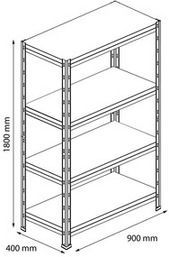 Kovový regál so zníženým obsahom CO2 RIVET GREEN, 180x90x40 cm