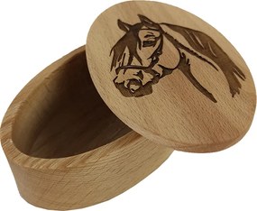 AMADEA Drevená krabička oválna kôň, masívne drevo, 10 cm, český výrobok