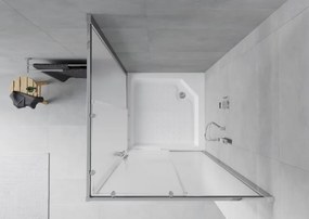 Mexen Rio, štvorcový sprchovací kút s posuvnými dverami 90(dvere) x 90(dvere) x 190 cm, 6mm sklo námraza, chrómový profil + biela sprchová vanička RIO, 860-090-090-01-30-4510