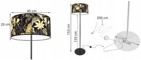 Stojacia lampa Gold Flowers, 1x čierne textilné tienidlo s kvetinovým vzorom, (fi 40cm), o