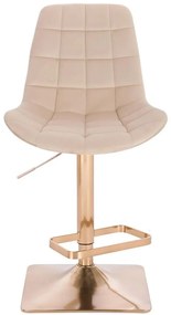 LuxuryForm DESIGN Barová stolička PARIS VELUR na zlatej hranatej podstave - krémová
