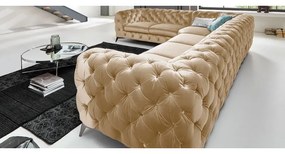 ROHOVÁ SEDAČKA CHESTERFIELD LARISSA PRAVÁ - ĽAVÁ ZLATÁ ZAMATOVÁ LÁTKA 323 X 264 cm