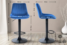 2x Barová stolička Toni - zamat, čierny rám - Modrá