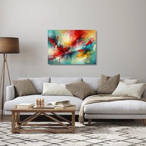 Sklenený obraz – Abstrakcia s červenou (70x50 cm)