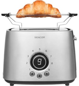 Sencor - Hriankovač s dvoma otvormi a rozpekačom 1000W/230V strieborná