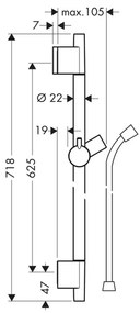 Hansgrohe Unica, S Puro sprchová tyč 650 mm so sprchovou hadicou Isiflex 1600 mm, chrómová, HAN-28632000