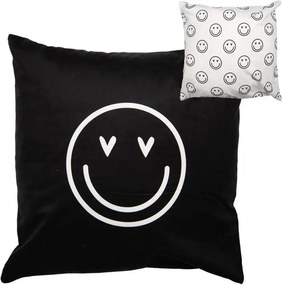 Čierna obliečka na vankúš so smajlíkom Heart & Smile - 45*45 cm