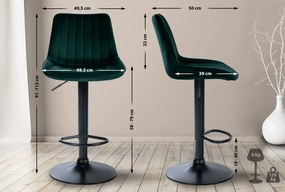 2x Barová stolička Toni - zamat, čierny rám - Zelená