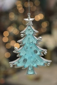 Ľadovo tyrkysový závesný vianočný stromček 12cm